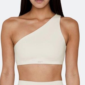 SET ACTIVE x Aimee Song - Luxform leggings S & one shoulder bra M - Crema - NWT